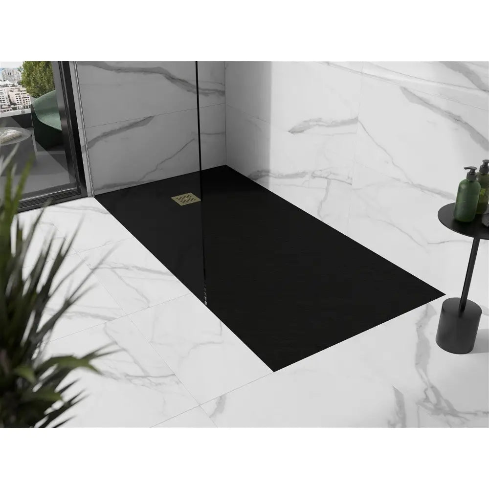 Mexen Stone + Kompositt Dusjbrett Rektangulært 200x100 Cm Svart med Gull Deksel - 44701020-g