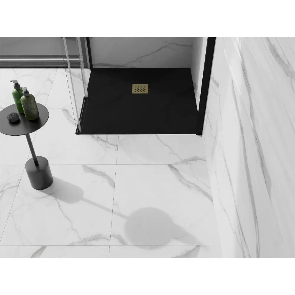 Mexen Stone + Kompositt Dusjbunn Kvadratisk 70x70 Cm Sort med Gulldeksel - 44707070-g