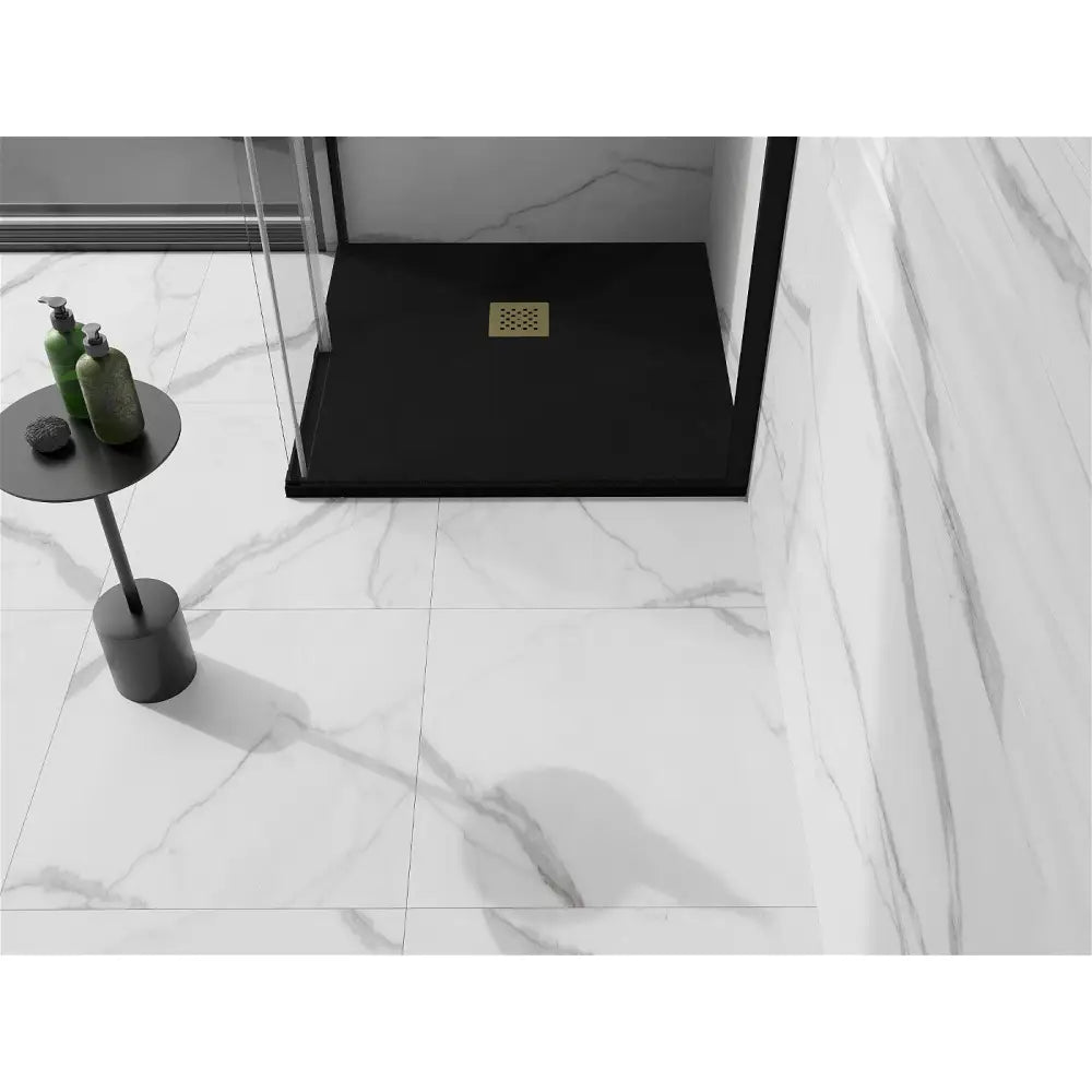 Mexen Stone + Kompositt Dusjbunn Kvadratisk 70x70 Cm Sort med Gulldeksel - 44707070-g