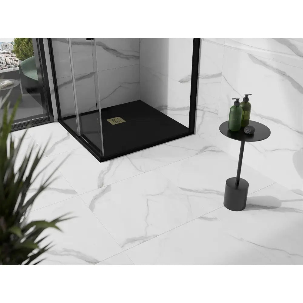 Mexen Stone + Kompositt Dusjbunn Kvadratisk 70x70 Cm Sort med Gulldeksel - 44707070-g
