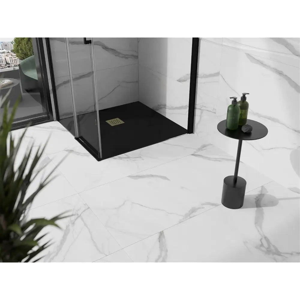 Mexen Stone + Kompositt Dusjbunn Kvadratisk 70x70 Cm Sort med Gulldeksel - 44707070-g
