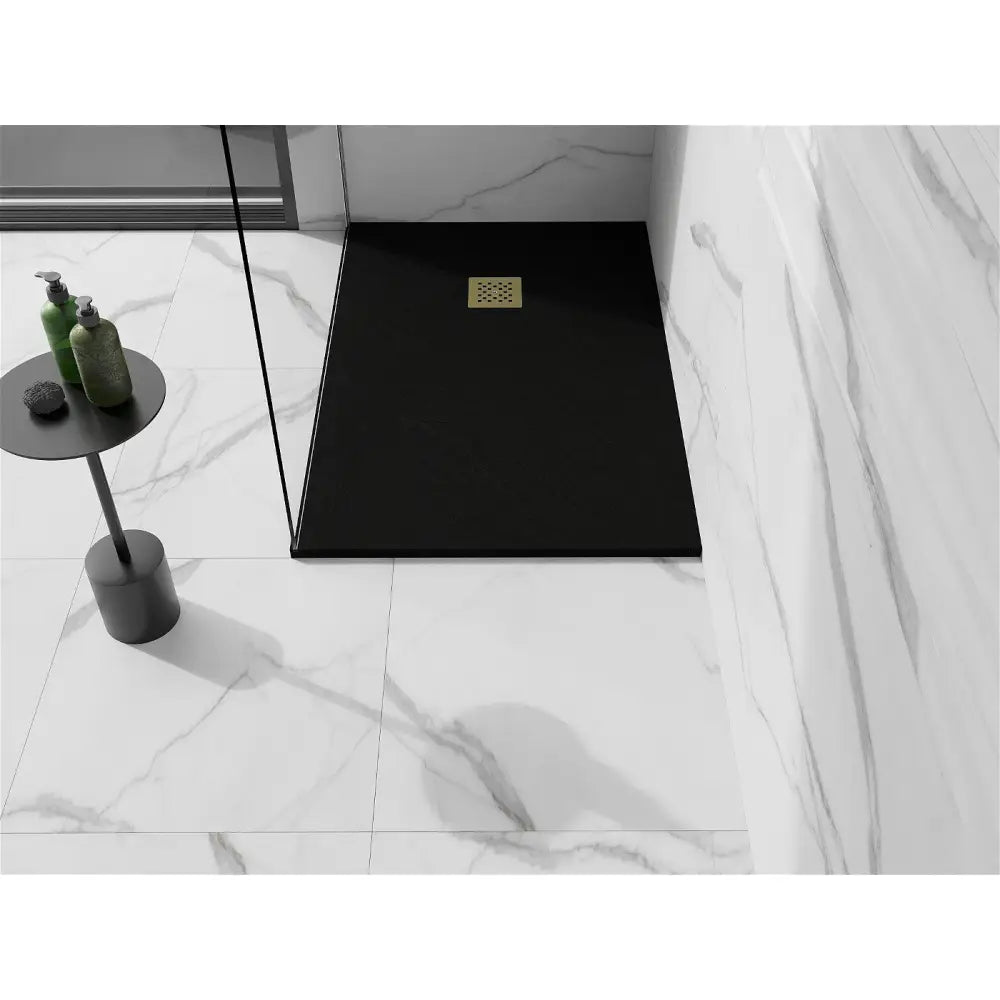 Mexen Stone + Kompositt Dusjbunn Rektangulær 100x80 Cm Svart med Gulldeksel - 44708010-g