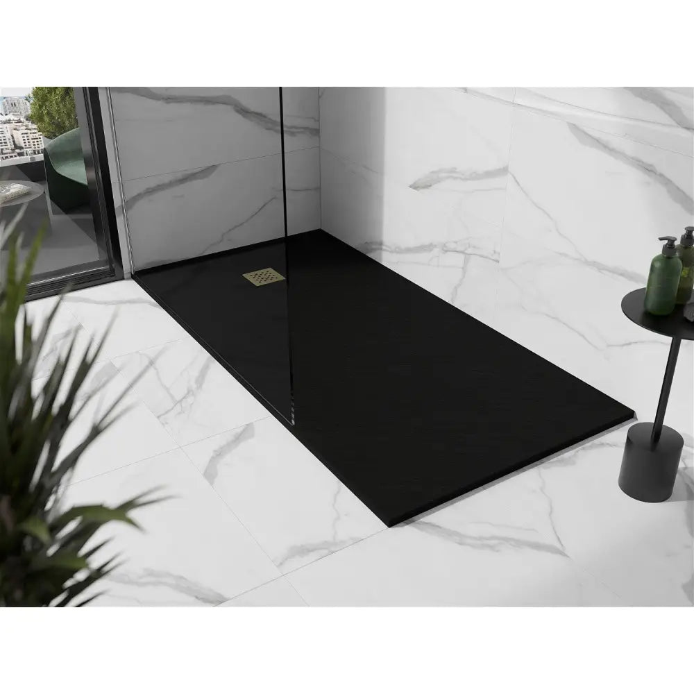 Mexen Stone + Kompositt Dusjbunn Rektangulær 180x80 Cm Svart med Gull Deksel - 44708018-g
