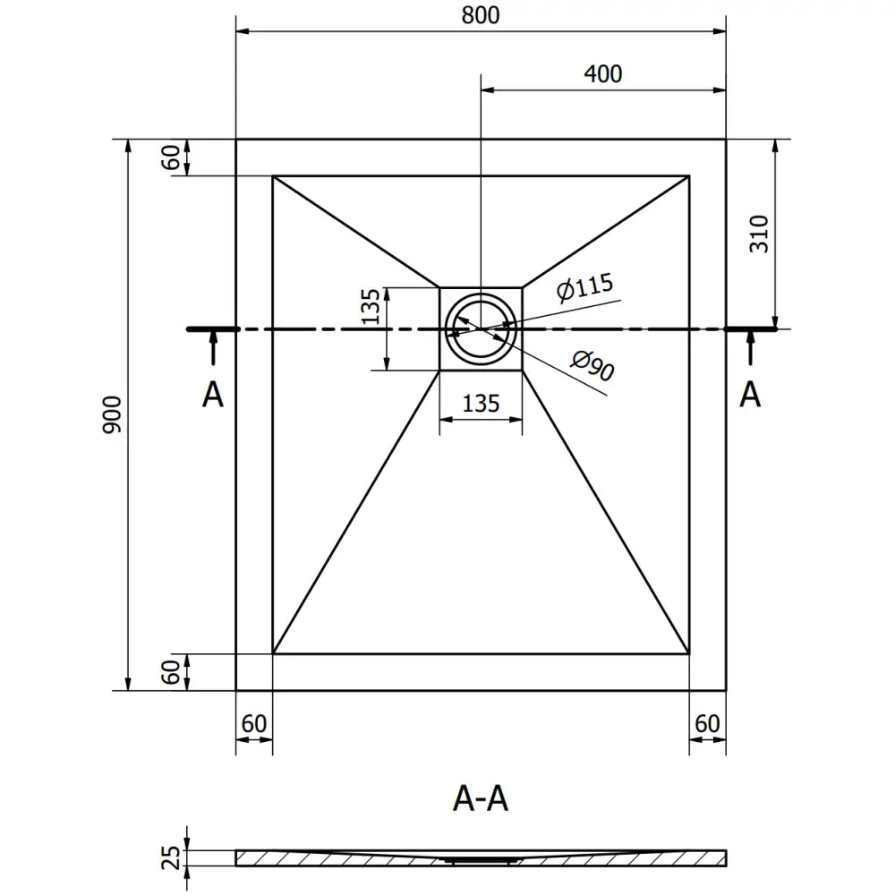 Mexen Stone + Kompositt Dusjbunn Rektangulær 90x80 Cm Svart med Svart Deksel - 44708090-b