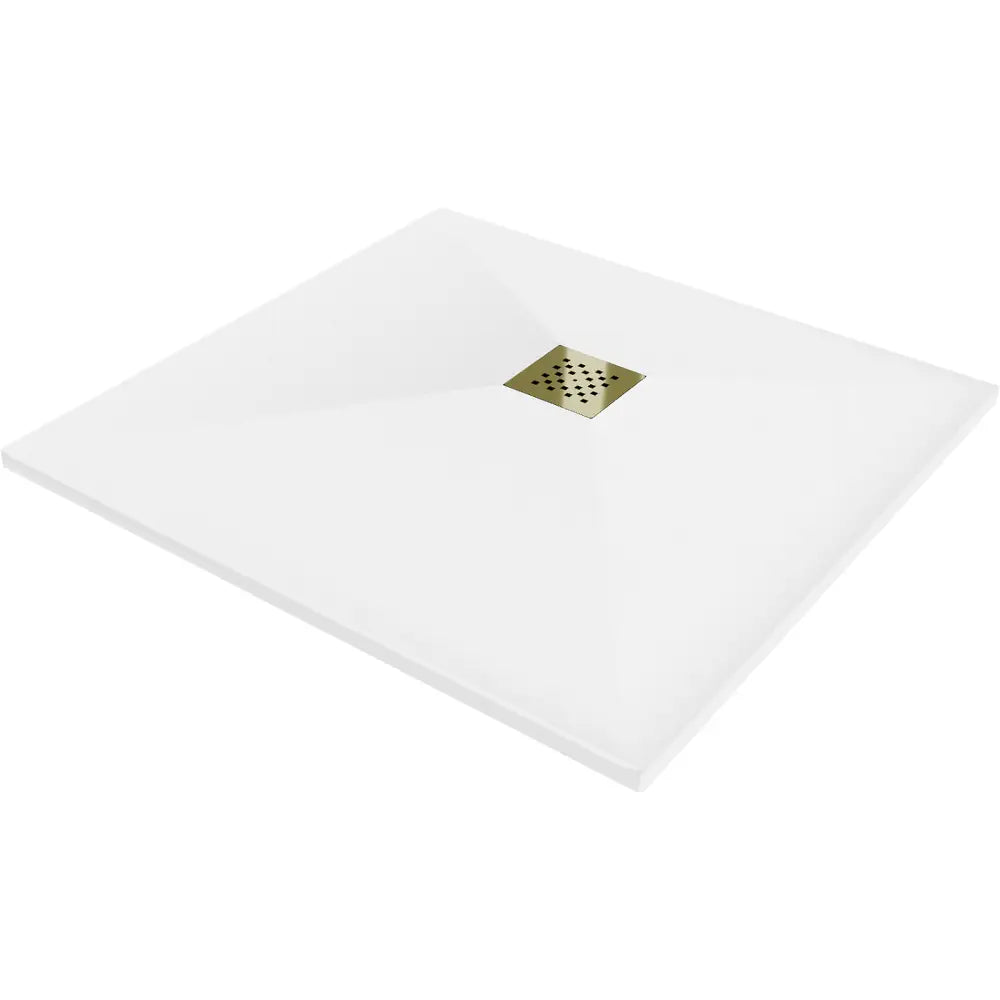 Mexen Stone + Kompositt Kvadratisk Dusjbunn 70x70 Cm Hvit med Gulldeksel - 44107070-g
