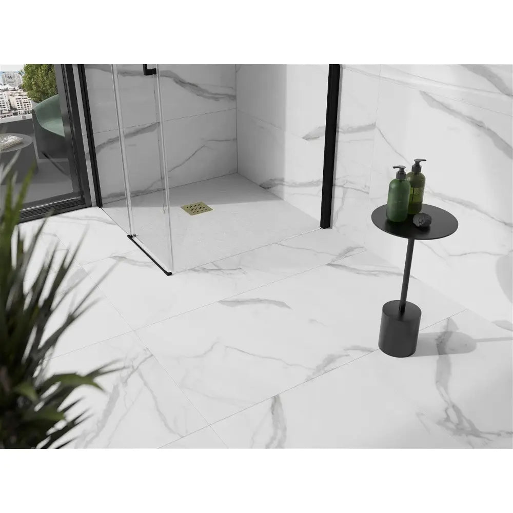 Mexen Stone + Kompositt Kvadratisk Dusjbunn 70x70 Cm Hvit med Gulldeksel - 44107070-g