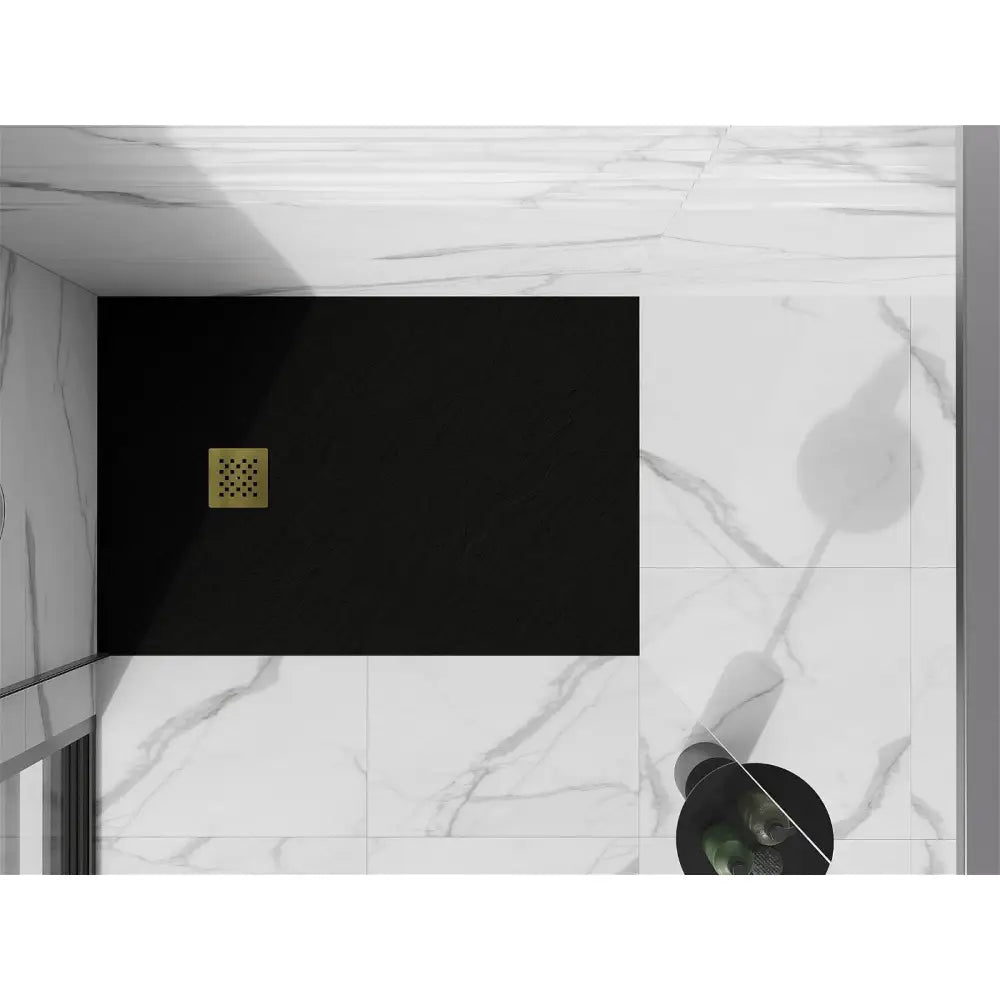 Mexen Stone + Kompositt Rektangulær Dusjbunn 100x70 Cm Svart med Gulldeksel - 44707010-g