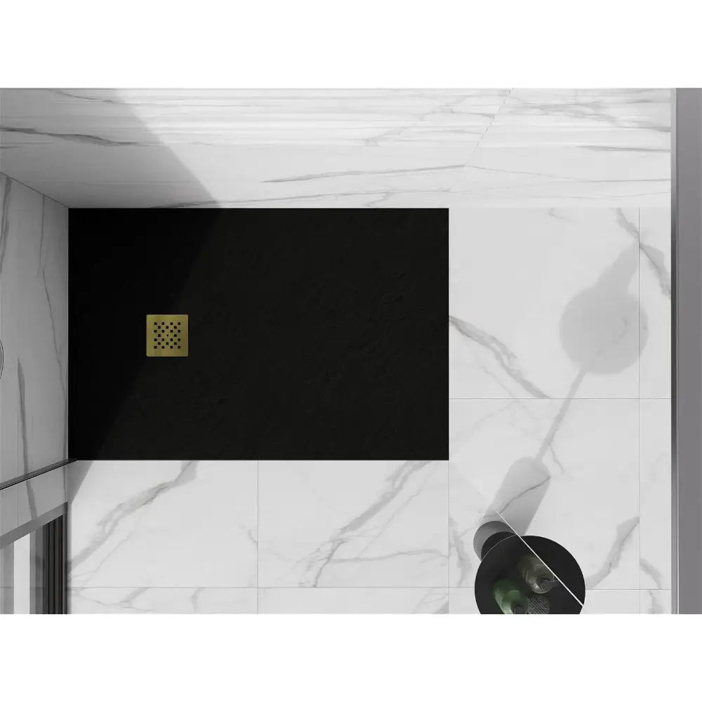 Mexen Stone + Kompositt Rektangulær Dusjbunn 140x70 Cm Svart med Gulldeksel - 44707014-g