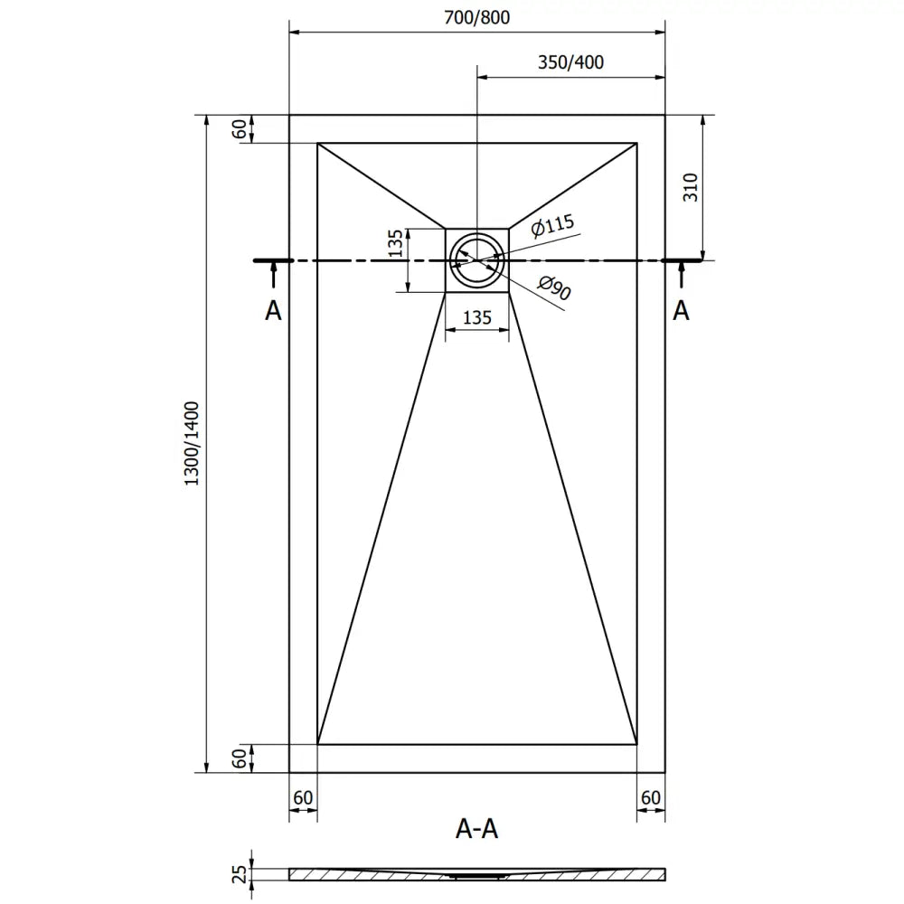 Mexen Stone + Kompositt Rektangulær Dusjbunn 140x80 Cm Svart med Svart Deksel - 44708014-b