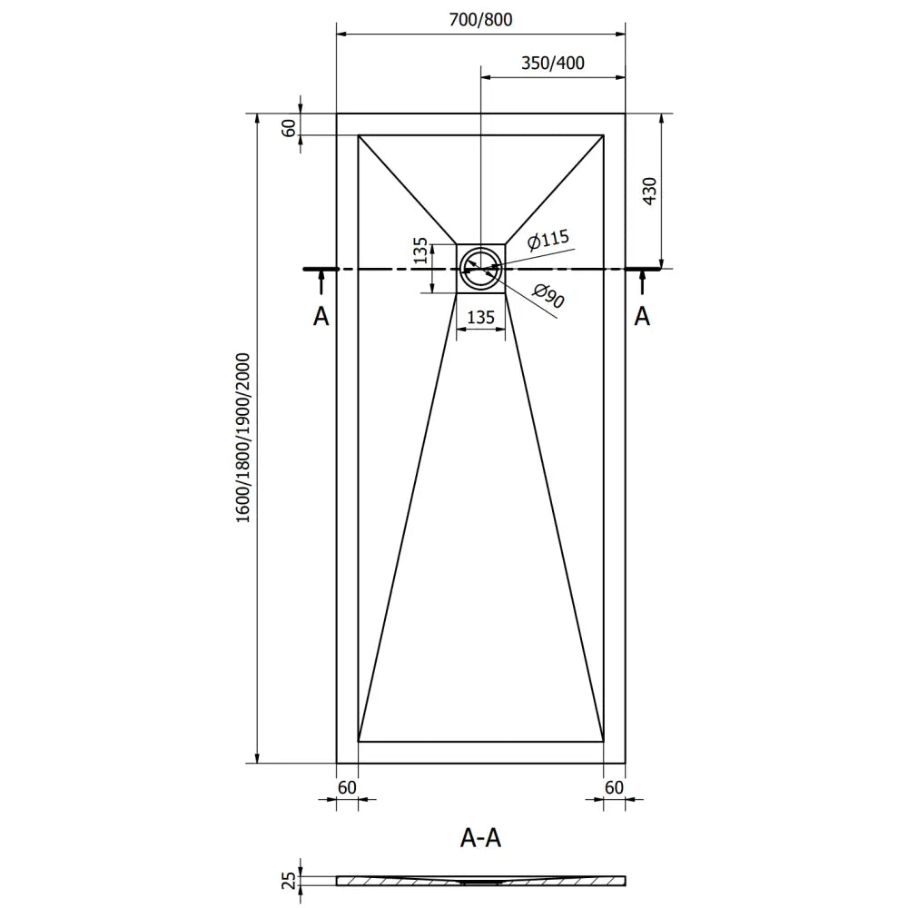 Mexen Stone + Kompositt Rektangulær Dusjbunn 200x80 Cm Svart med Svart Deksel - 44708020-b