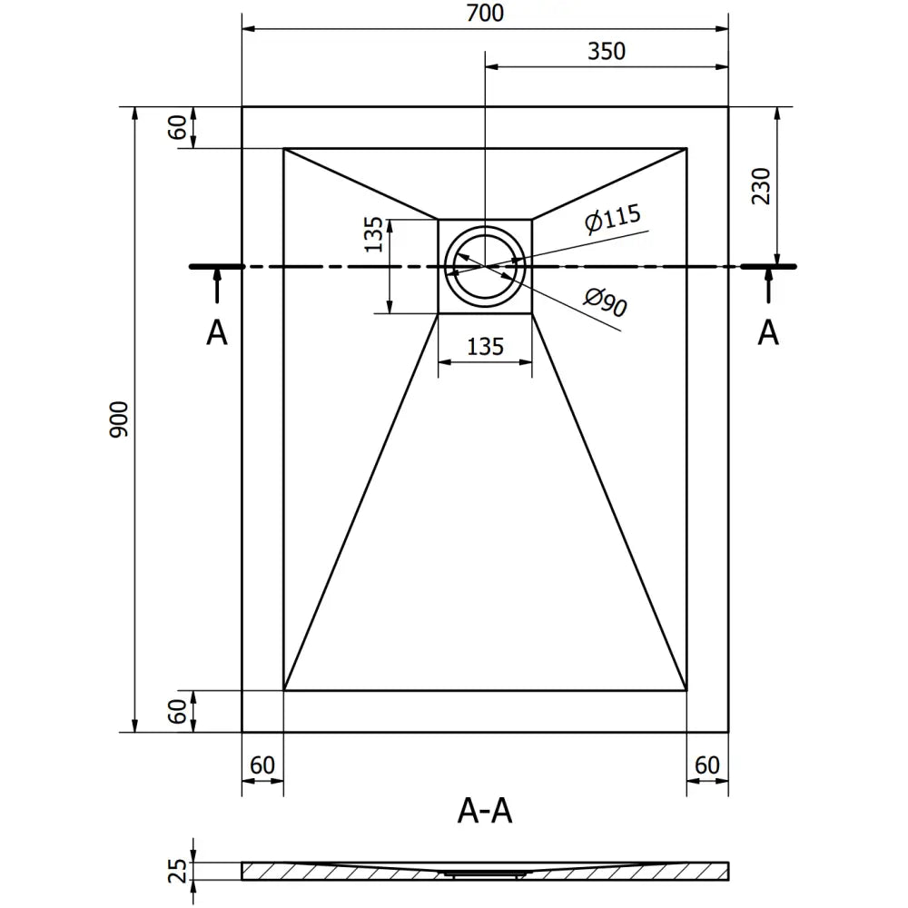 Mexen Stone + Kompositt Rektangulær Dusjbunn 90x70 Cm Svart med Gull Deksel - 44707090-g