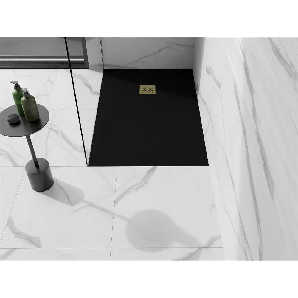 Mexen Stone + Kompositt Rektangulær Dusjbunn 90x70 Cm Svart med Gull Deksel - 44707090-g