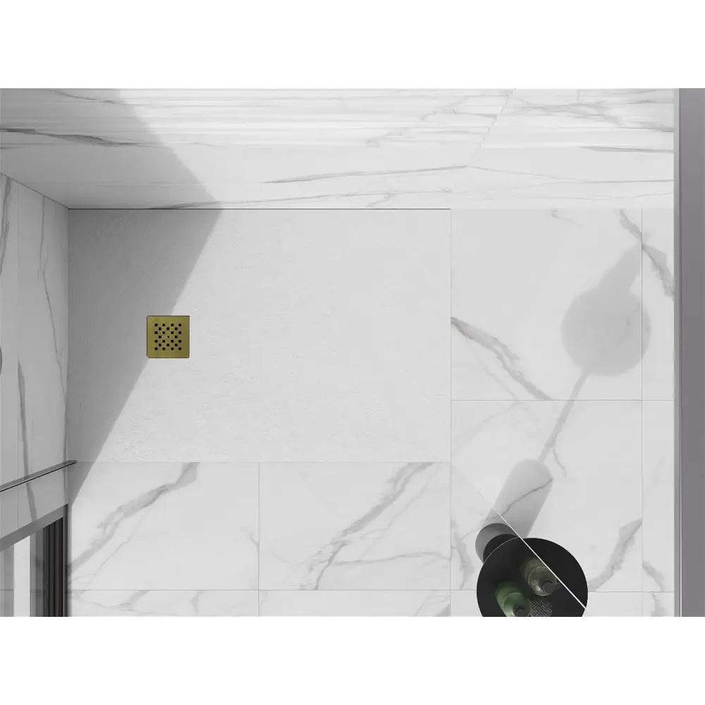 Mexen Stone + Kompositt Rektangulært Dusjbrett 110x90 Cm Hvit med Gulldeksel - 44109011-g