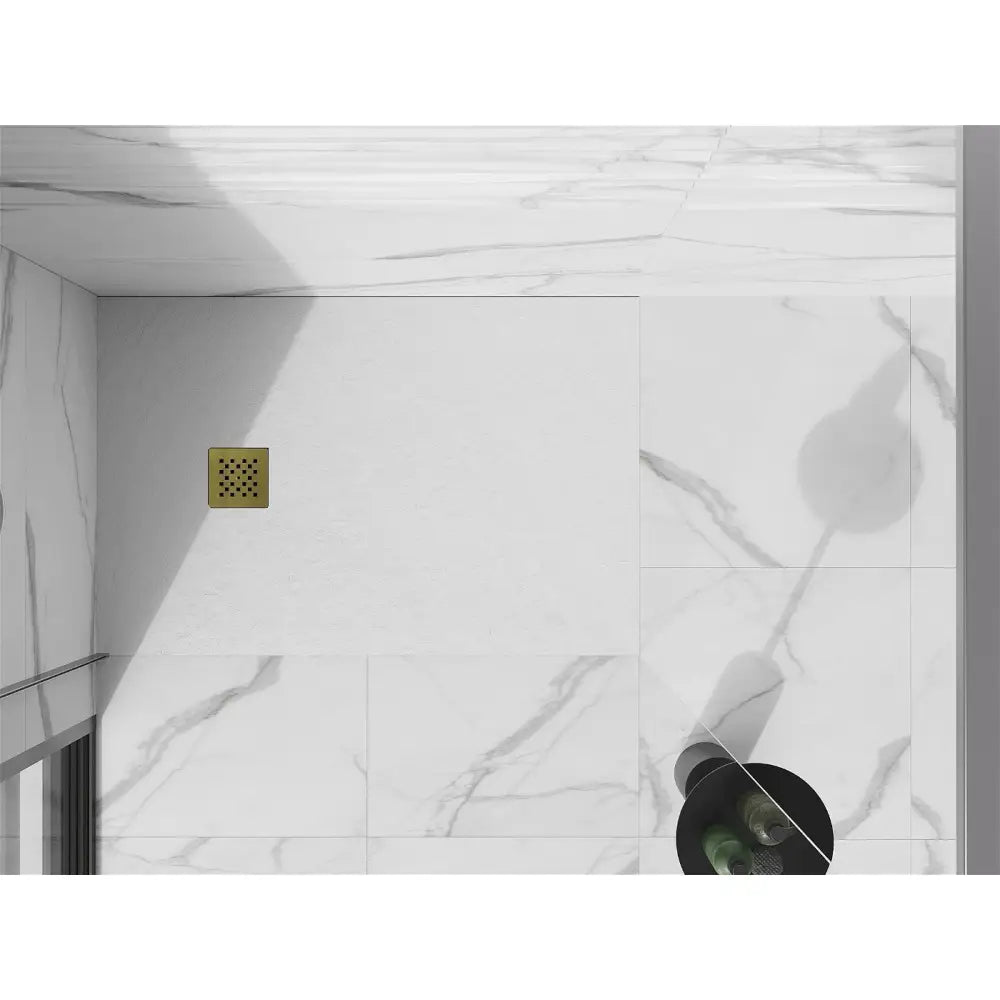 Mexen Stone + Kompositt Rektangulært Dusjbrett 130x90 Cm Hvitt med Gulldeksel - 44109013-g