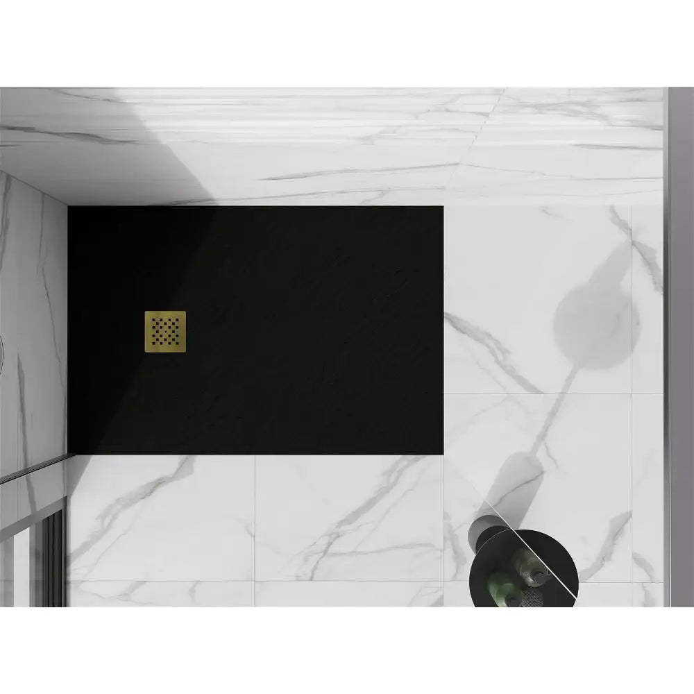 Mexen Stone + Kompositt Rektangulært Dusjbrett 130x90 Cm Svart med Gulldeksel - 44709013-g