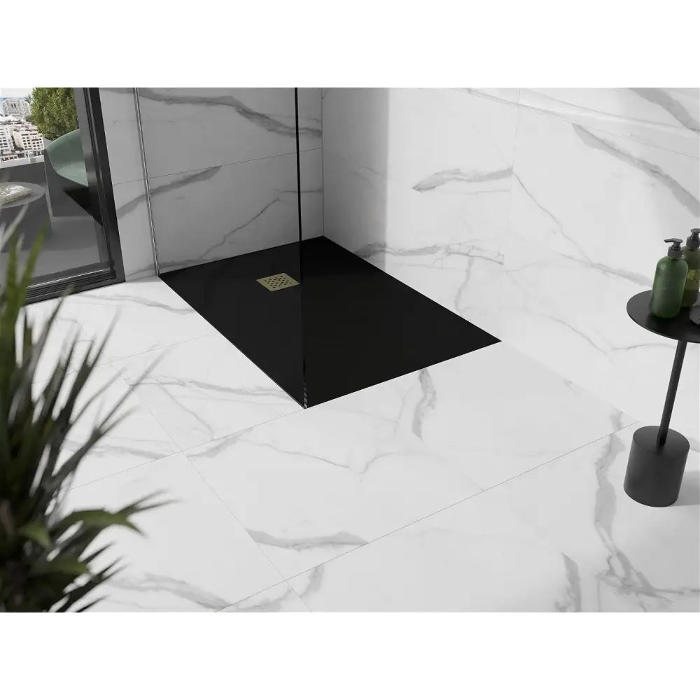 Mexen Stone + Kompositt Rektangulært Dusjbrett 140x100 Cm Svart med Gulldeksel - 44701014-g