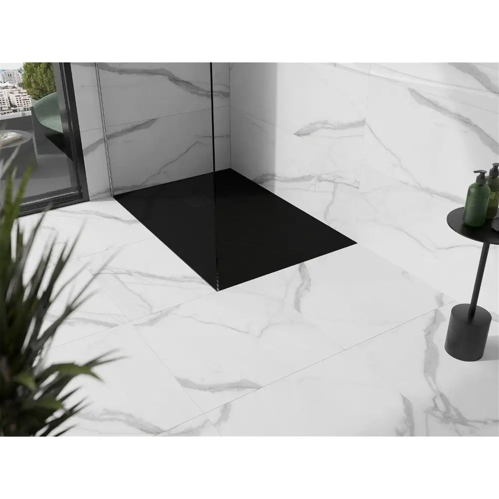 Mexen Stone + Kompositt Rektangulært Dusjbrett 140x100 Cm Svart med Svart Deksel - 44701014-b