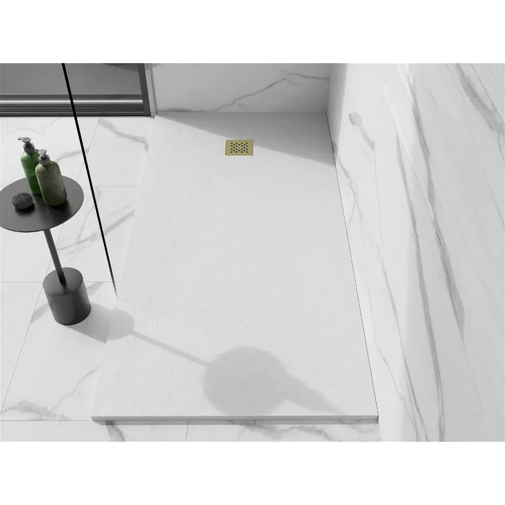 Mexen Stone + Kompositt Rektangulært Dusjbrett 160x70 Cm Hvitt med Gulldeksel - 44107016-g