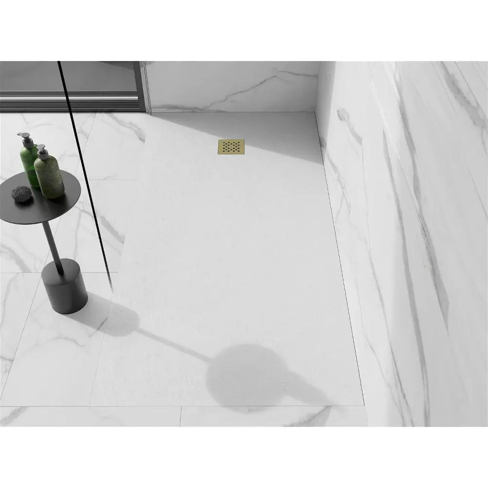 Mexen Stone + Kompositt Rektangulært Dusjbrett 160x70 Cm Hvitt med Gulldeksel - 44107016-g