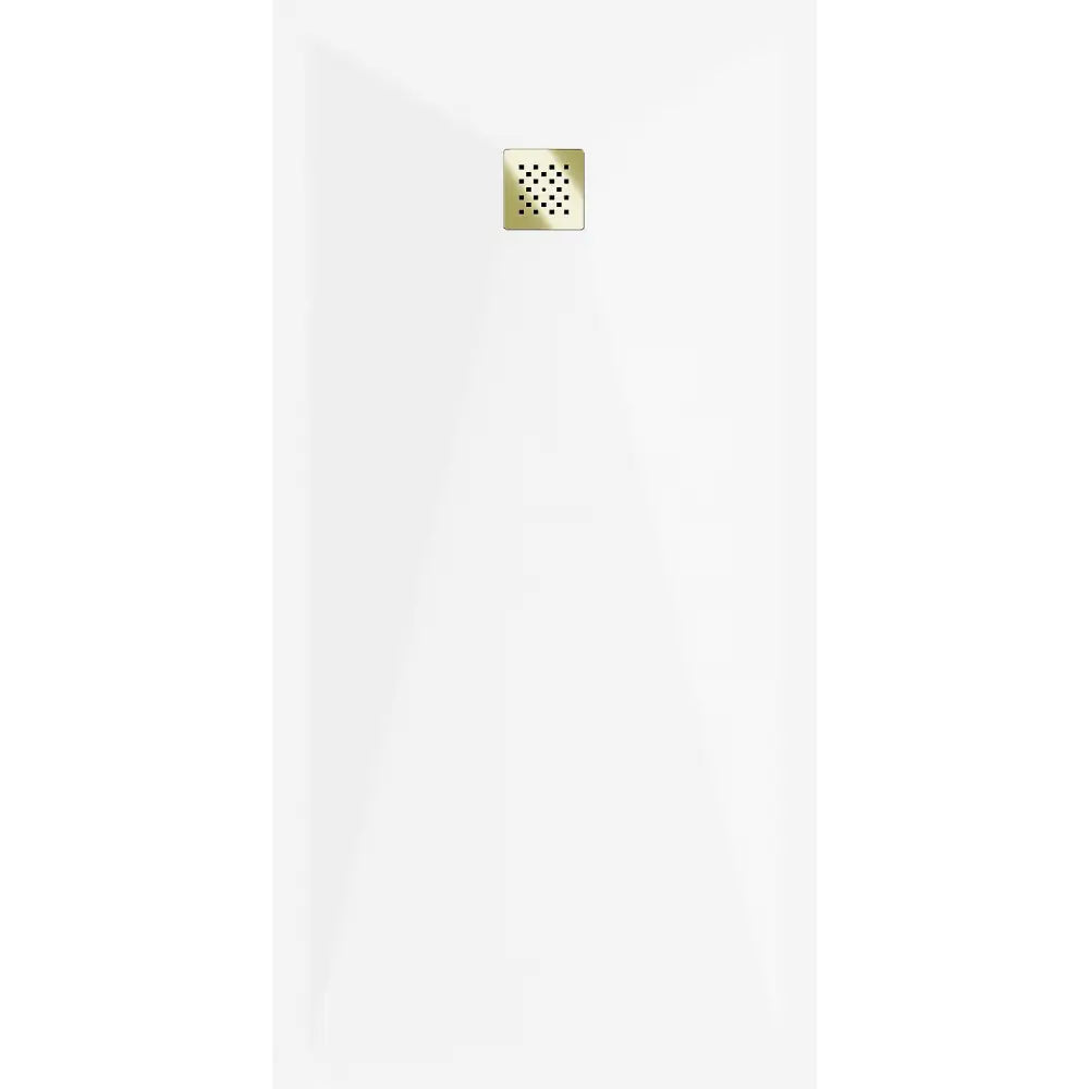Mexen Stone + Kompositt Rektangulært Dusjbrett 160x70 Cm Hvitt med Gulldeksel - 44107016-g