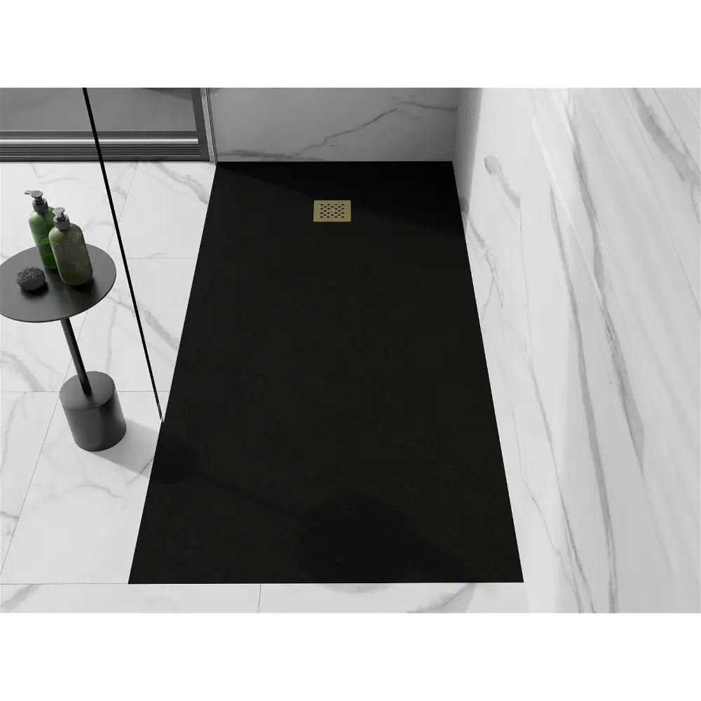Mexen Stone + Kompositt Rektangulært Dusjbrett 180x70 Cm Svart med Gullfarge Deksel - 44707018-g