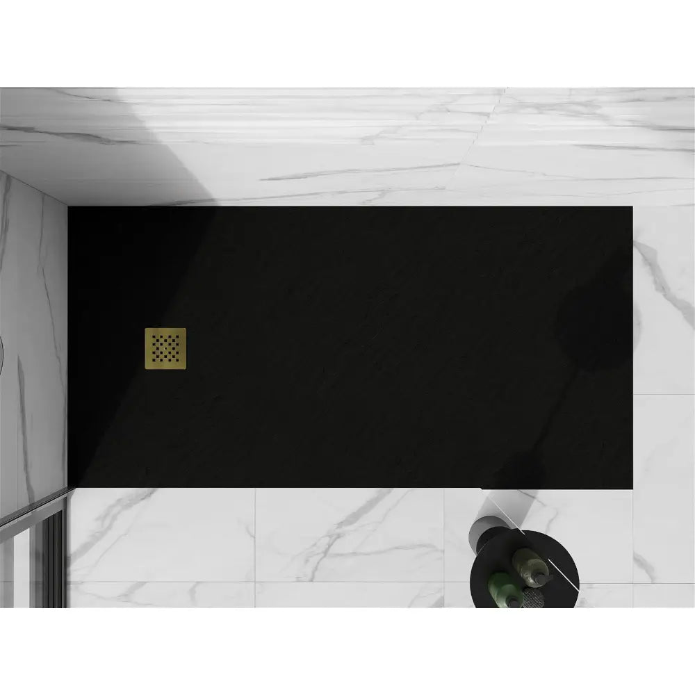 Mexen Stone + Kompositt Rektangulært Dusjbrett 180x70 Cm Svart med Gullfarge Deksel - 44707018-g