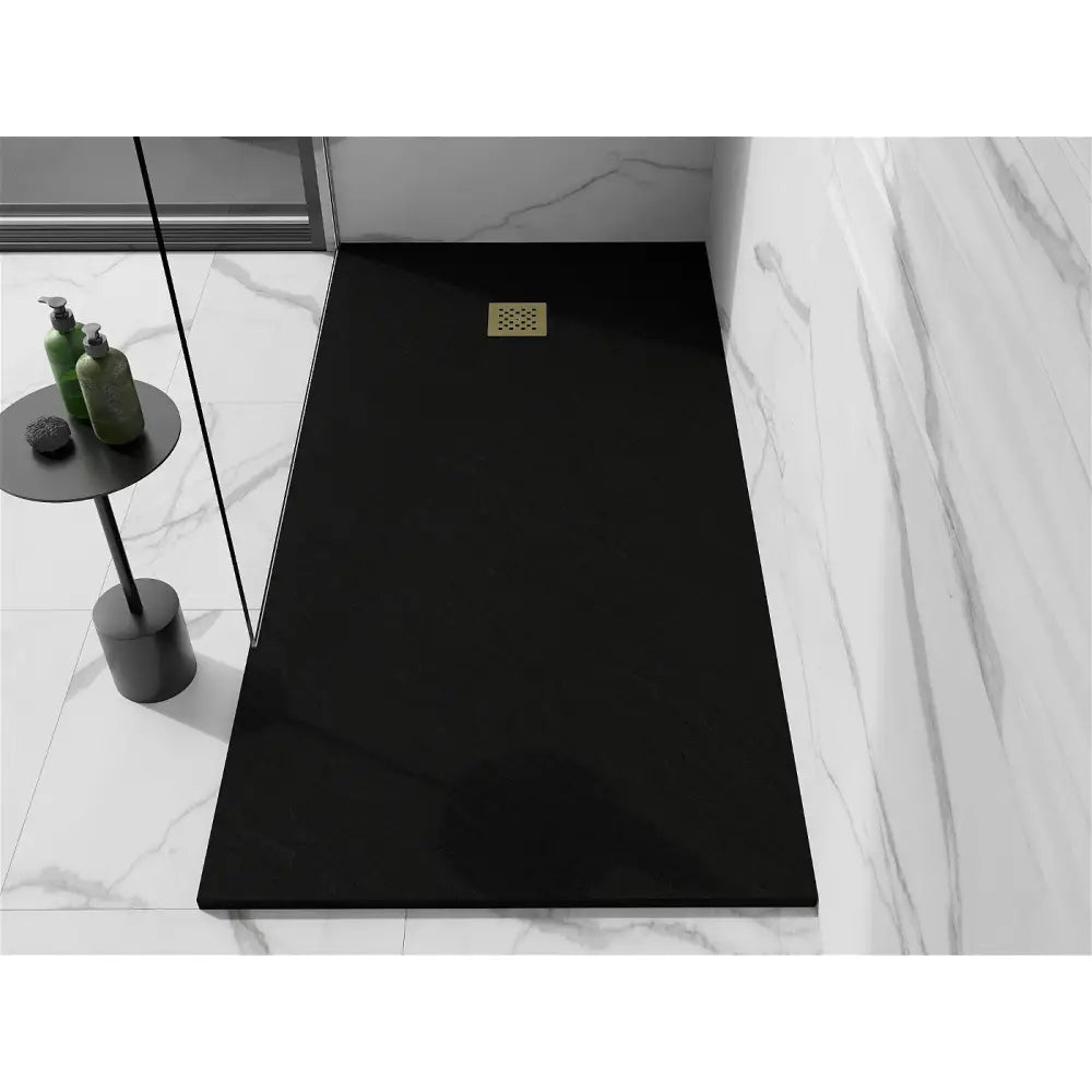 Mexen Stone + Kompositt Rektangulært Dusjbrett 180x70 Cm Svart med Gullfarge Deksel - 44707018-g