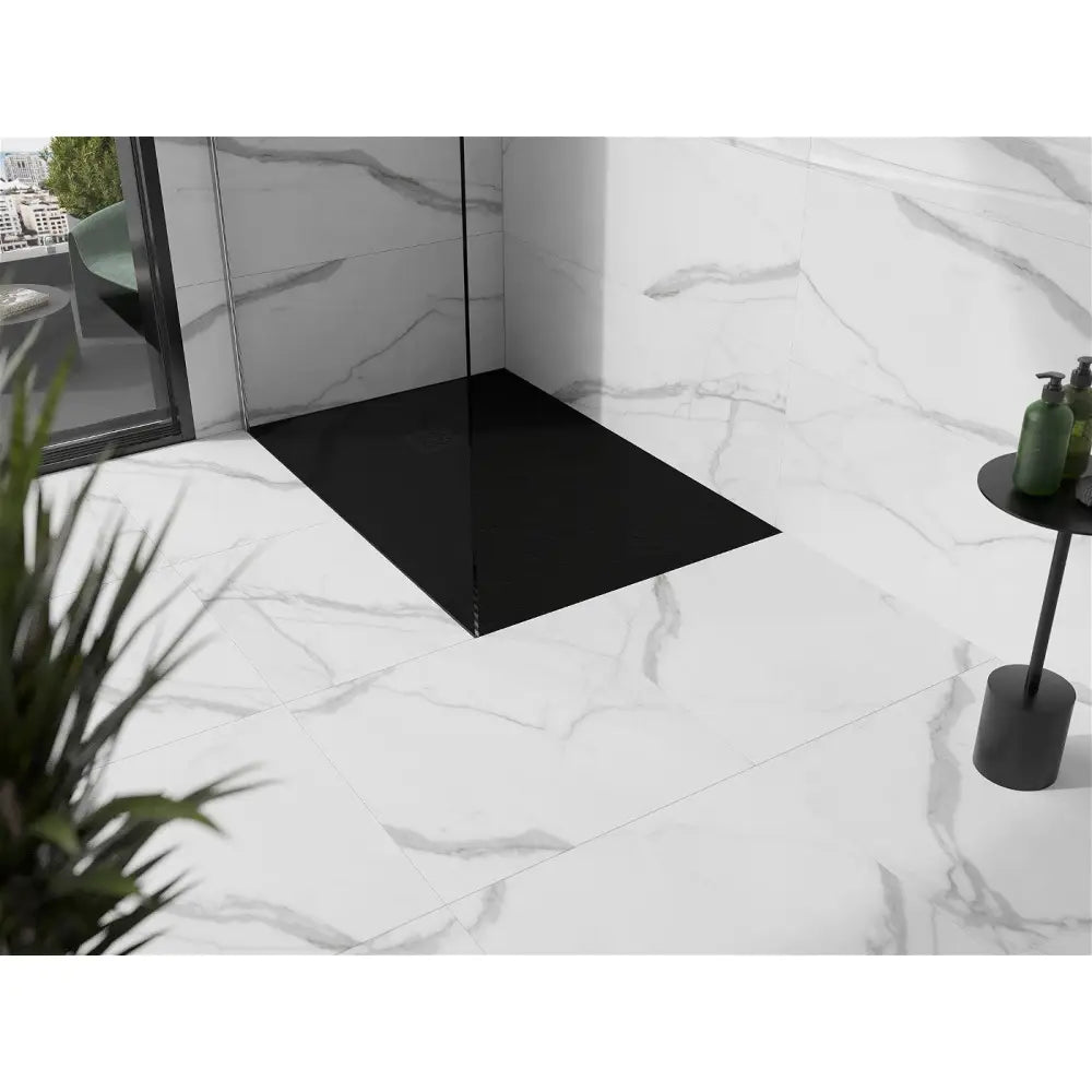 Mexen Stone + Kompositt Rektangulært Dusjbrett 80x70 Cm Svart med Svart Deksel - 44707080-b