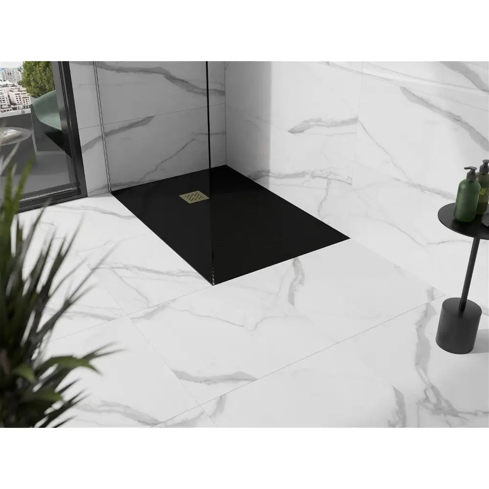 Mexen Stone + Rektangulært Kompositt Dusjbrett 120x70 Cm Svart med Gull Deksel - 44707012-g