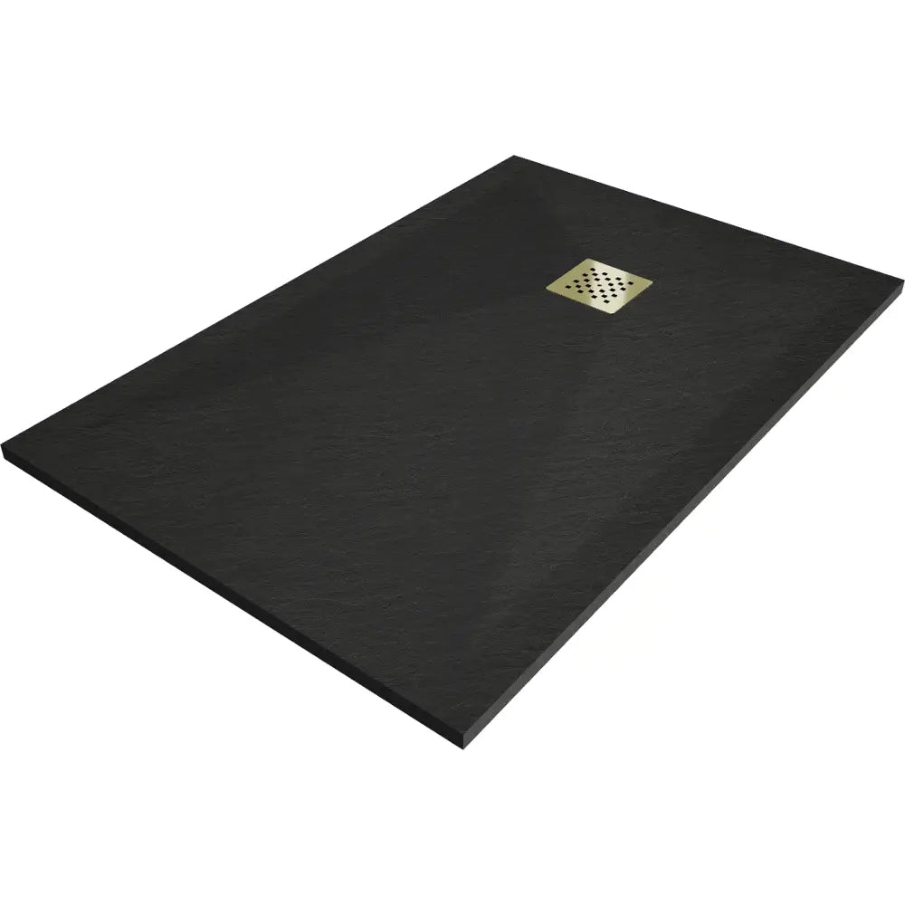 Mexen Stone + Rektangulært Kompositt Dusjbrett 120x70 Cm Svart med Gull Deksel - 44707012-g