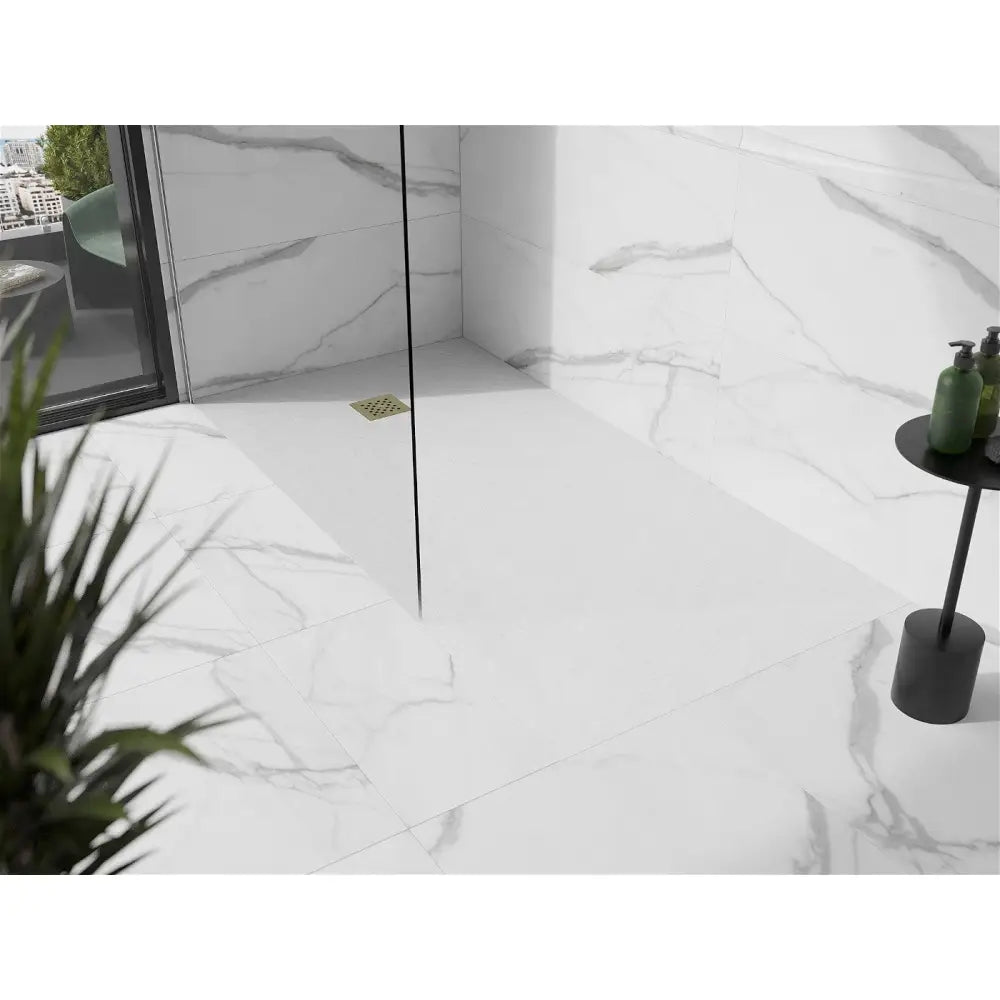 Mexen Stone + Rektangulært Kompositt Dusjbrett 180x90 Cm Hvitt med Gull Deksel - 44109018-g
