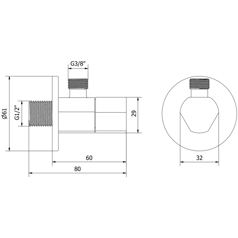 Mexen t Hjørneventil for Batteri 1/2’’x3/8’’ Krom - 79973