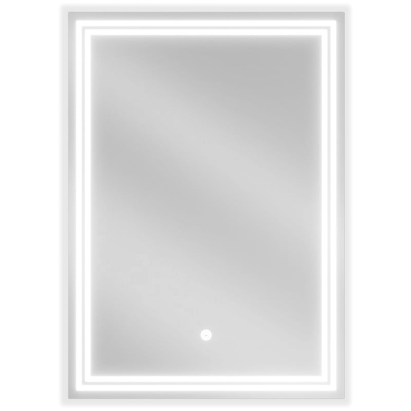 Speil med lys rektangulært LED-speil 50 x 70 cm med berøringsknapp, sett rett forfra.