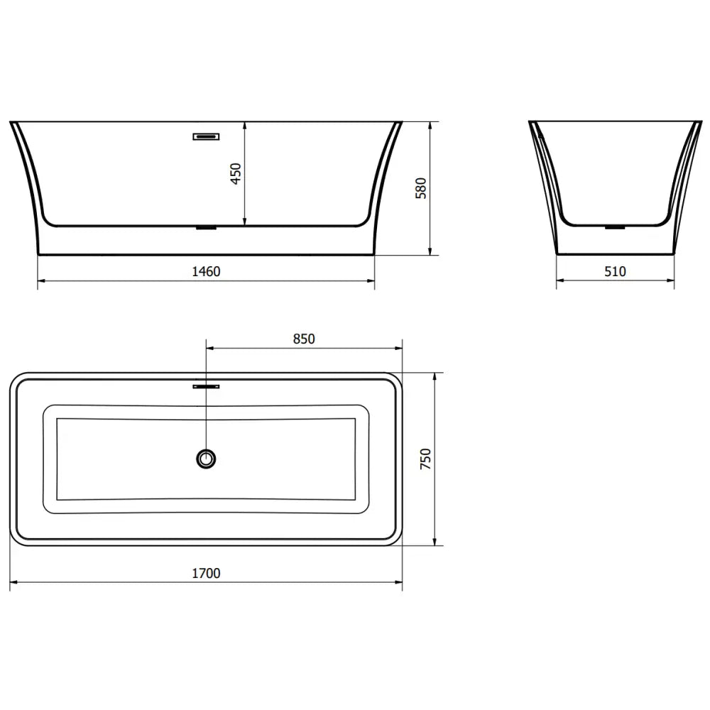 Mexen Tonia Frittstående Badekar 170x75 Cm Hvit/svart Overløp i Svart - 52171707575-b
