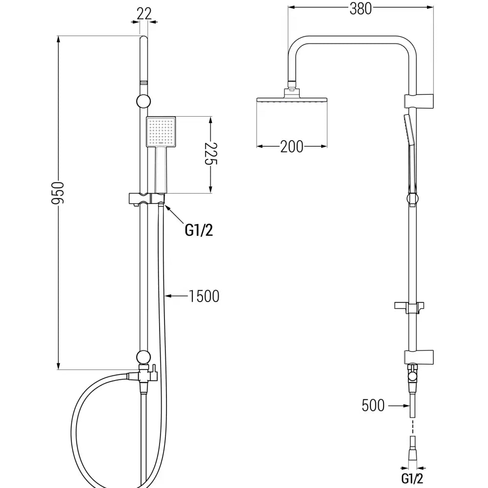 Dusjsett med Takdusj og Dusjbatteri Sort