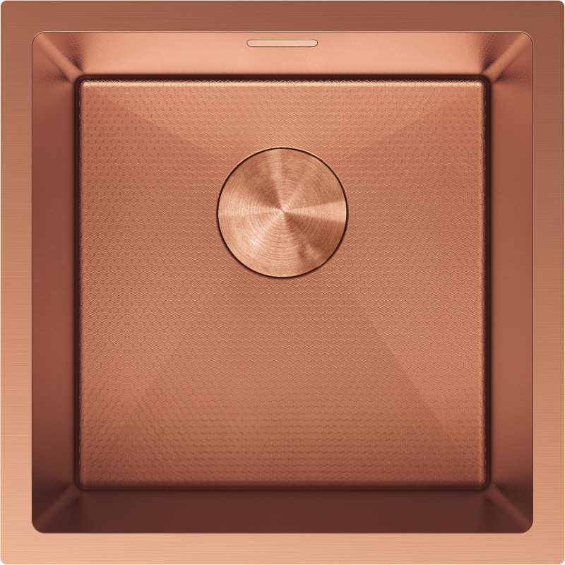 Kjøkkenvask i stål Mexen Trixo 440 x 440 mm i kobber med mønstret bunn og matt overflate.