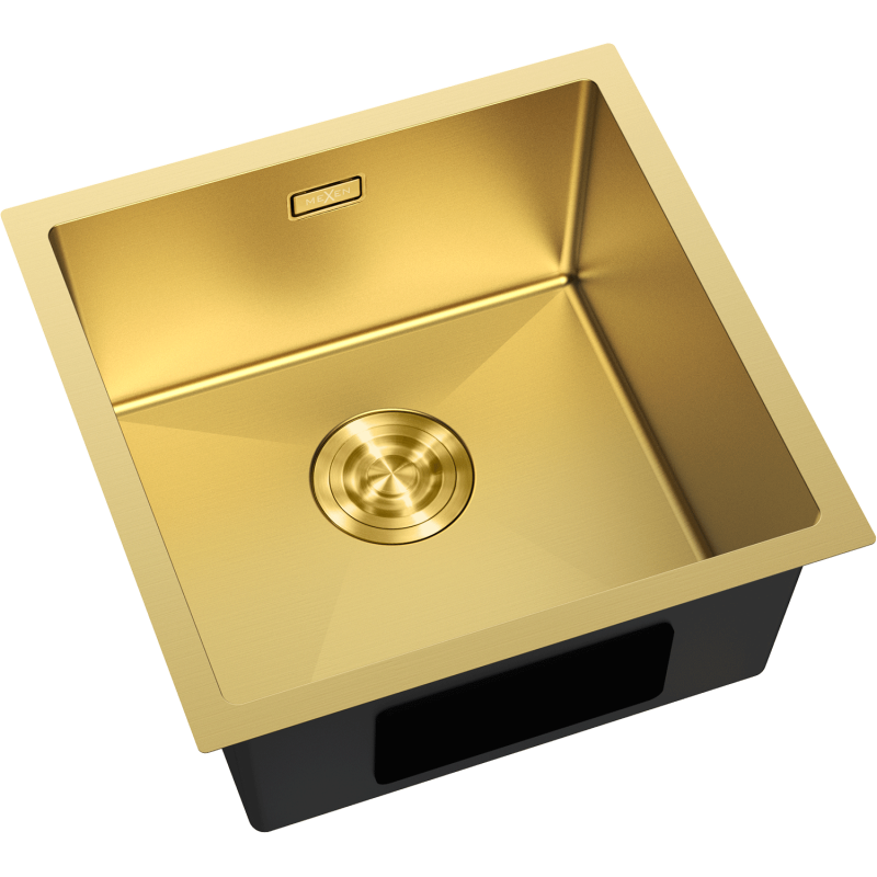 Kjøkkenvask Rustfritt Stål Mexen Trixo gull, 440 x 440 mm, 1 kum, sett skrått ovenfra.