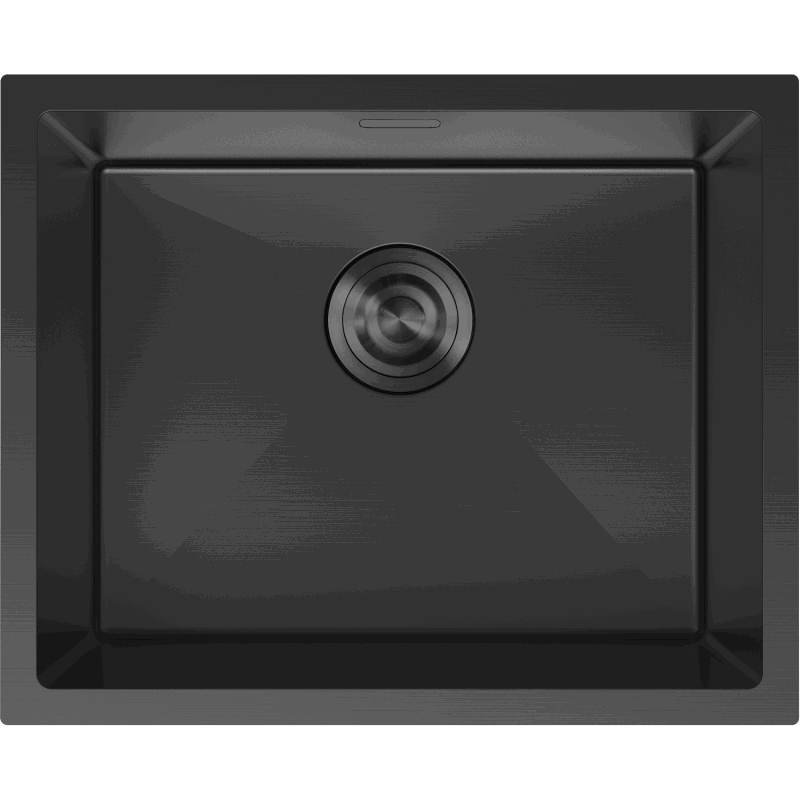 Stålvask Mexen Trixo svart 540 x 440 mm sett ovenfra med sentrert avløp og rette kanter.