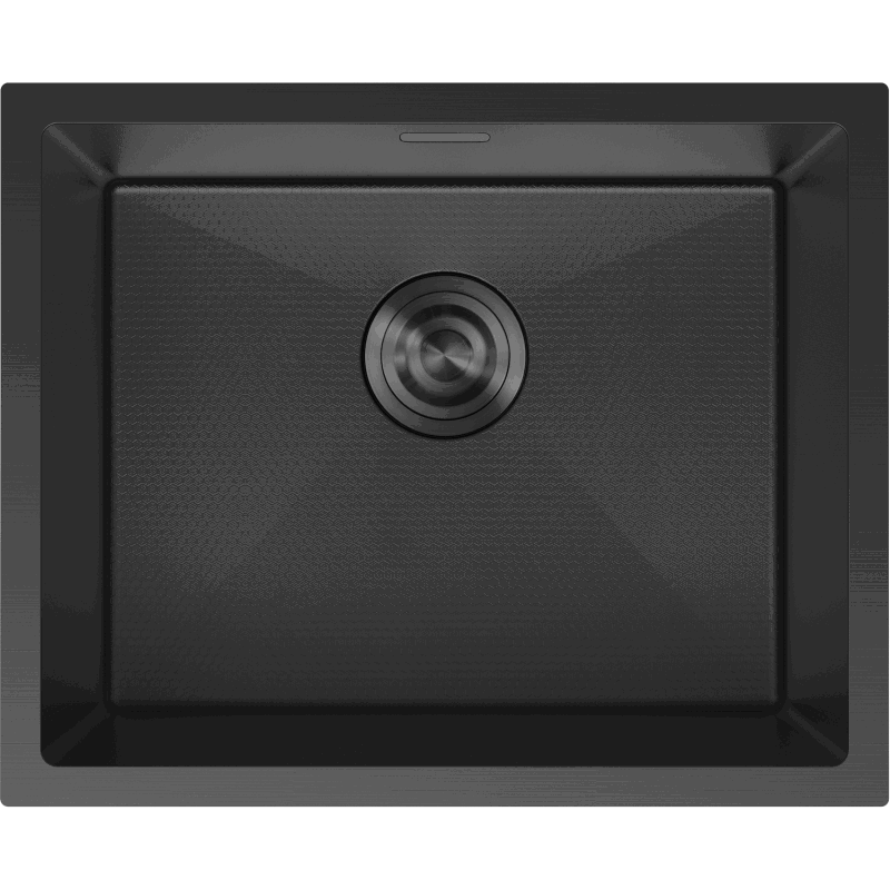 Stålvask Mexen Trixo svart rektangulær kjøkkenvask sett ovenfra med sentrert rundt avløp.