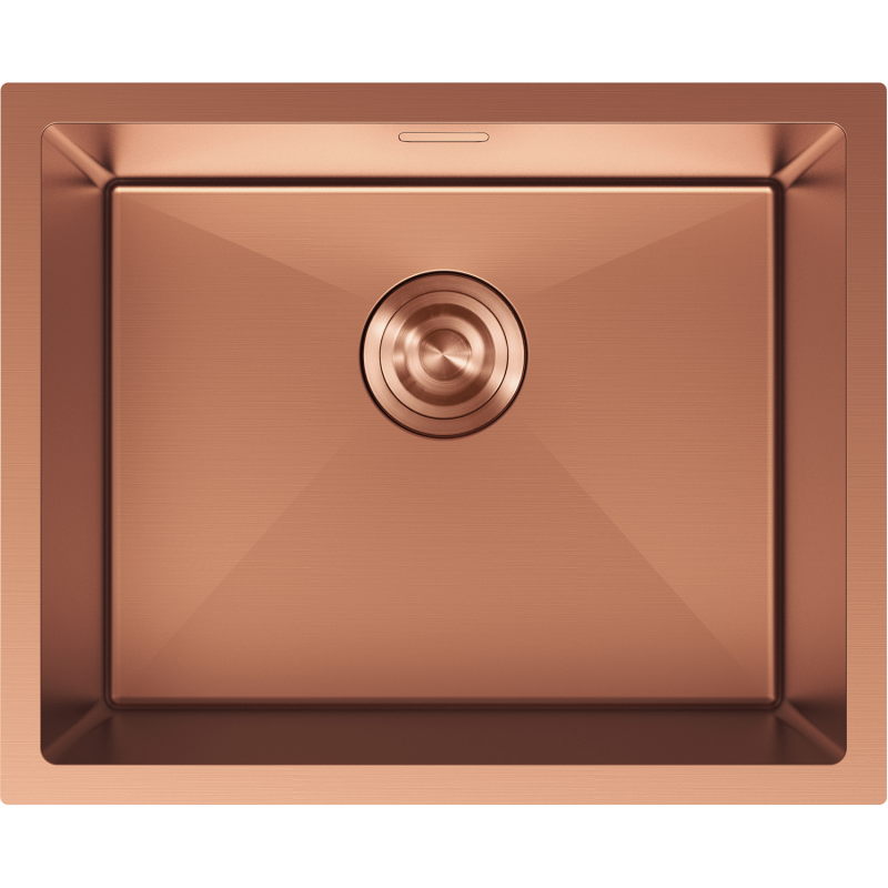 Stålvask Mexen Trixo i børstet kobber, rektangulær med synlig avløp sett ovenfra.