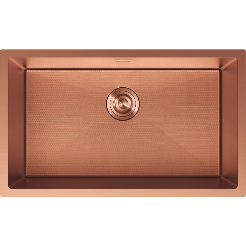 Stålvask Mexen Trixo i kobber, rektangulær med avrundede hjørner og senterplassert sluk.