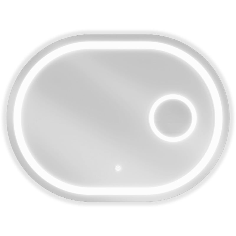 Speil med lys Mexen Umba 100 x 80 cm, ovalt LED-speil med forstørrelsesdel sett forfra.