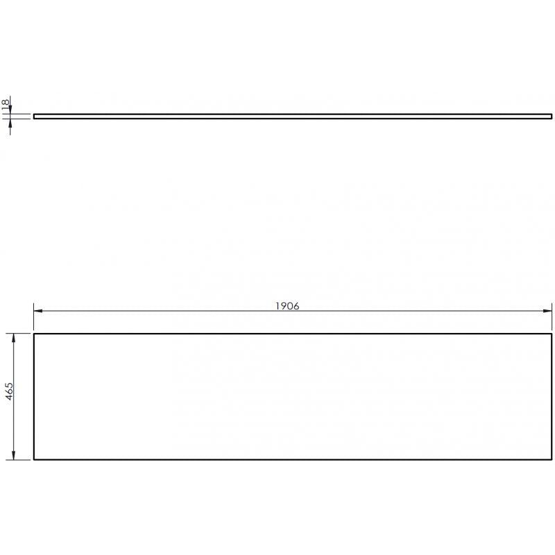 Baderomsbenk Mexen Uni 190 cm teknisk tegning med mål og rektangulært design.