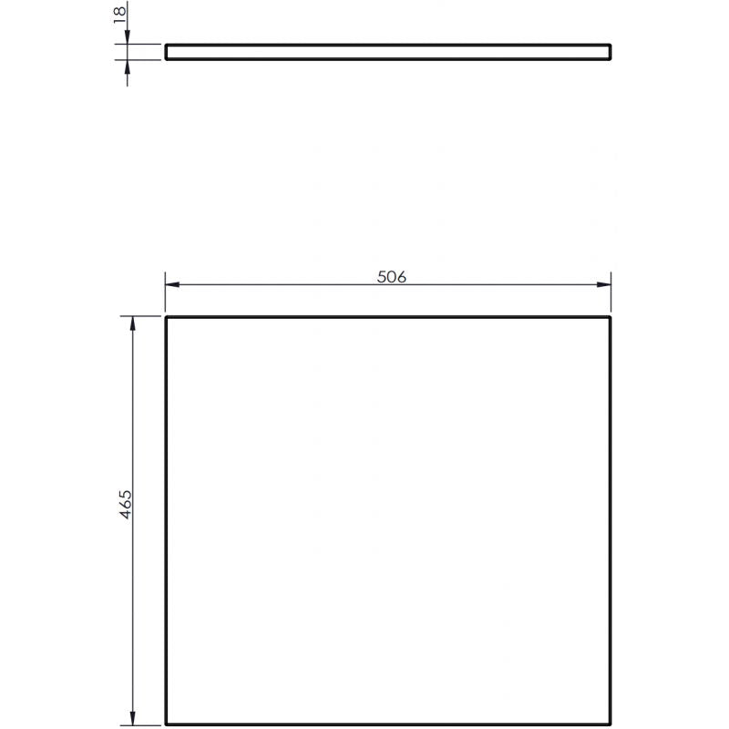 Baderomsbenk teknisk strekillustrasjon av Mexen Uni benkeplate 50 cm med mål og dimensjoner.