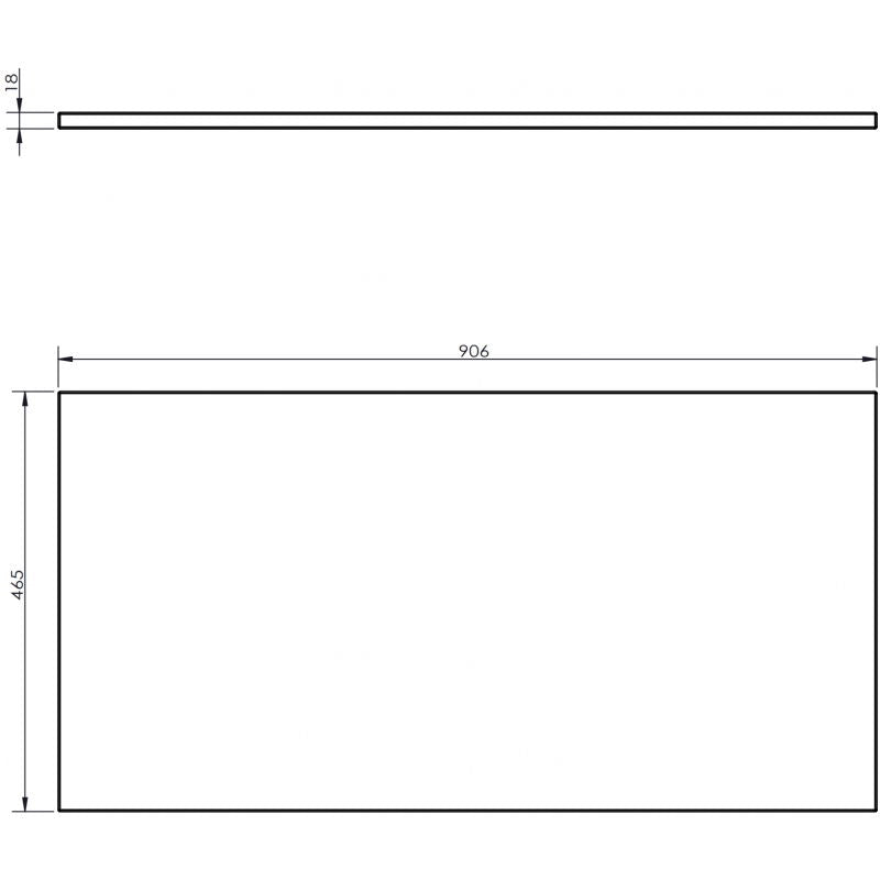 Baderomsbenk teknisk tegning av Mexen Uni 90 cm hvit matt med mål og tykkelse angitt.