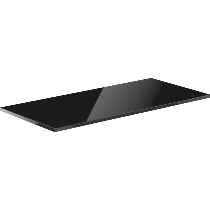 Benkeplate Bad 90 cm svart høyglans fra Mexen Uni sett fra siden med reflekterende glassoverflate.