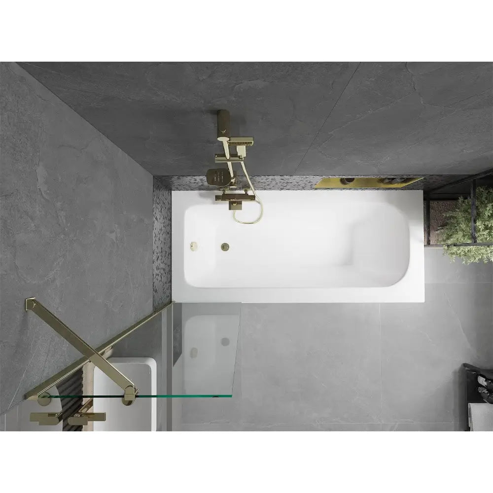 Mexen Vega Rektangulært Badekar 150x70 Cm med Kabinett og Enkeltvinget 50 Cm Dusjvegg Transparent Gull - 550115070x