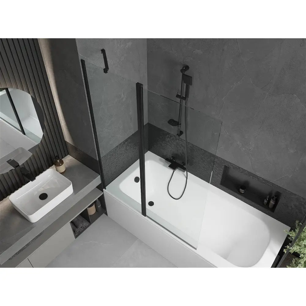 Mexen Vega Rektangulært Badekar 150x70 Cm med Kabinett og Enkeltfløyels Skjerm 120 Cm Gjennomsiktig Svart - 550115070x