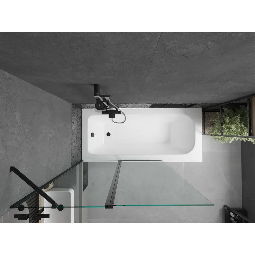 Mexen Vega Rektangulært Badekar 150x70 Cm med Kabinett og Enkeltfløyels Skjerm 120 Cm Gjennomsiktig Svart - 550115070x
