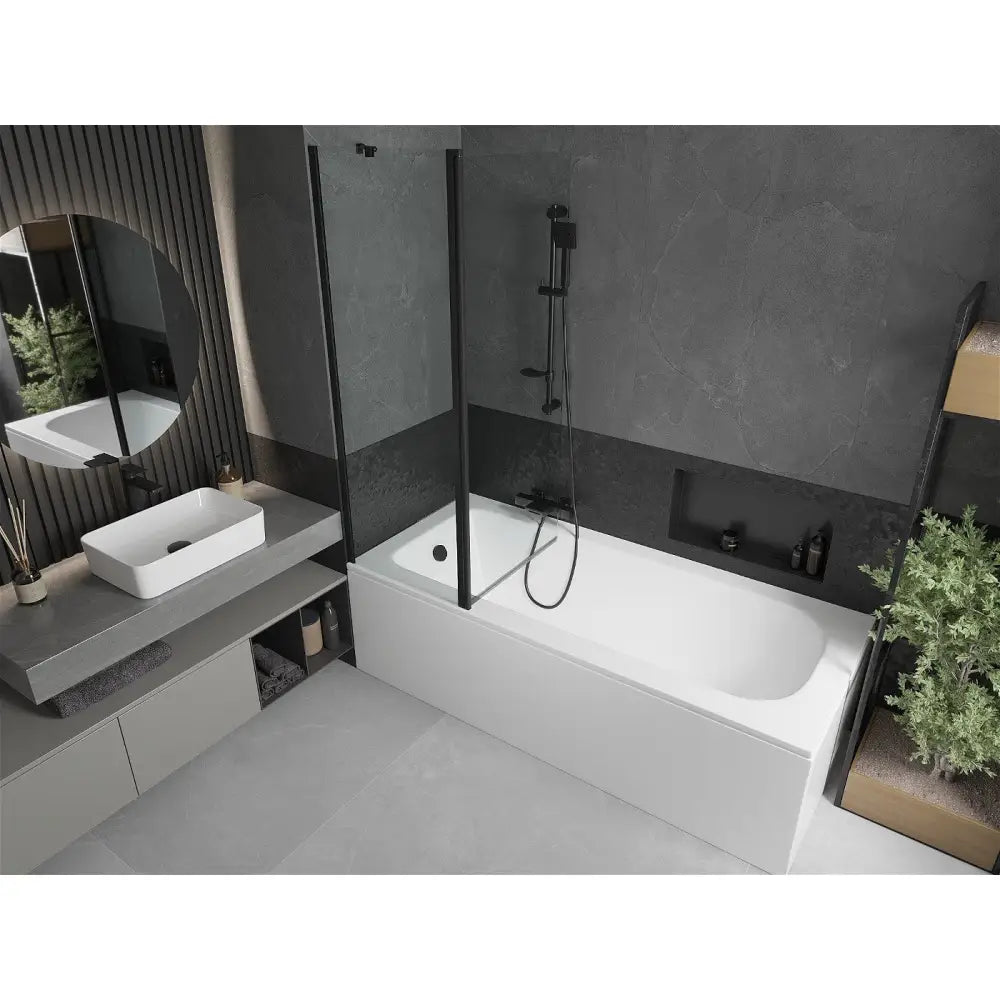 Mexen Vega Rektangulært Badekar 150x70 Cm med Kabinett og Enkeltfløyels Skjerm 120 Cm Gjennomsiktig Svart - 550115070x